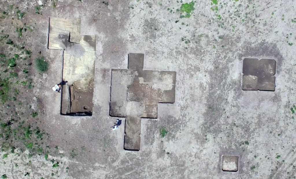 Aerial view of an excavation site