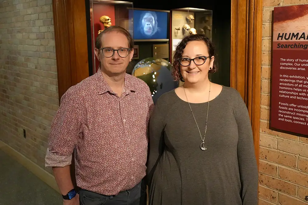 Assistant Professor Steven Lautzenheiser and student Mae Manis.